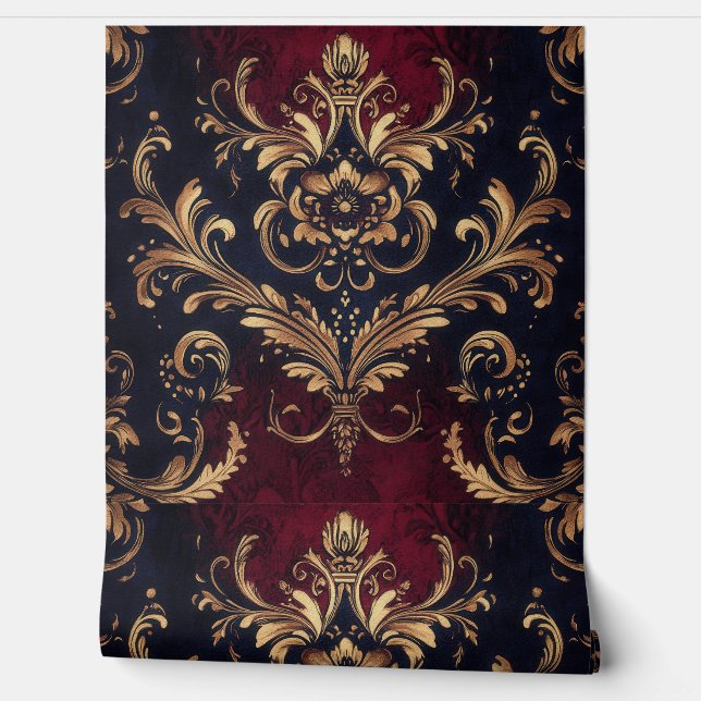 スカーレット&金ゴールドバロックフローラ 壁紙 (ほどく)