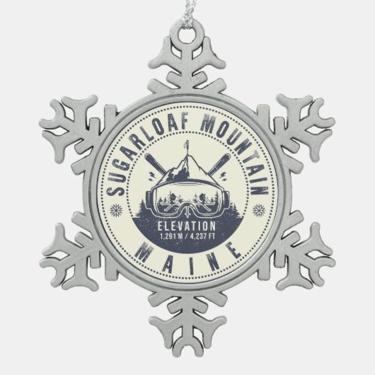 スガローフメインマウンテンヴィンテージスキースミナリー スノーフレークピューターオーナメント (正面)