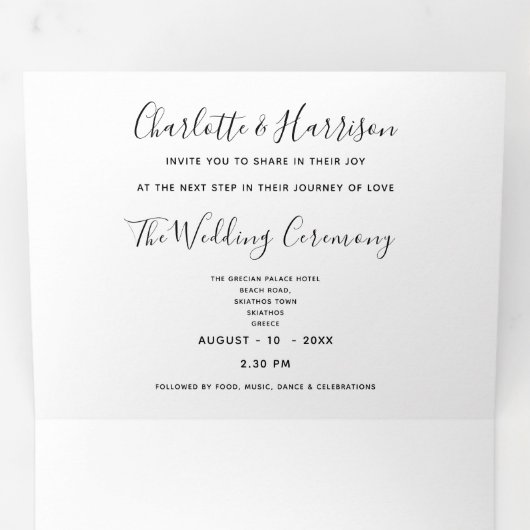 スキアトスのギリシャの目的地の結婚式の写真 三つ折り招待状 (内部最初)