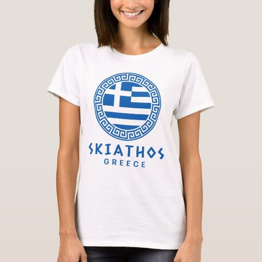 スキアトス&ギリシャの国旗 女性用 白 Tシャツ (正面)