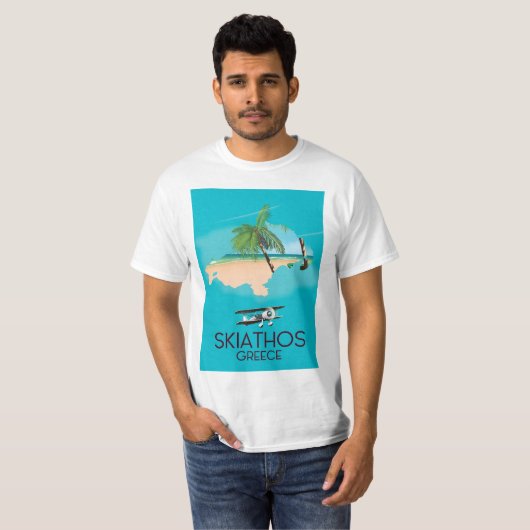 スキアトス・ギリシャ旅行ポスター Tシャツ (正面フル)