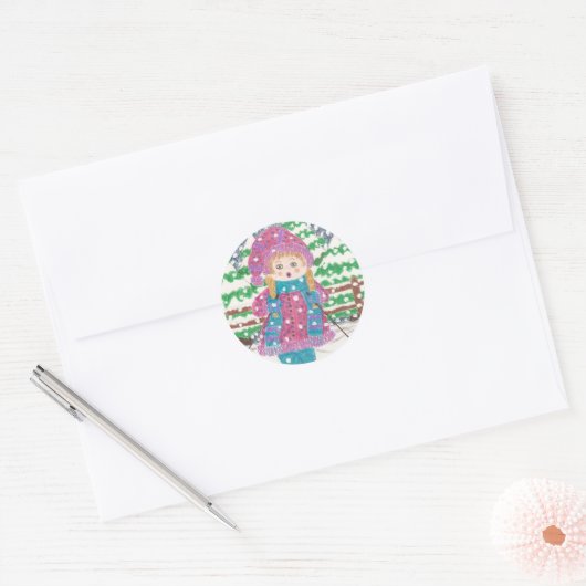 スキガールクラシック丸ステッカー ラウンドシール (封筒)