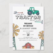 スキッチーグリーントラクターファームウィンドミル1st誕生日 招待状 (正面)