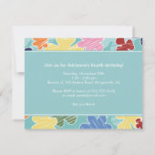 スキッチー花4歳の誕生日パーティーティール（緑がかった色） 招待状 (裏面)