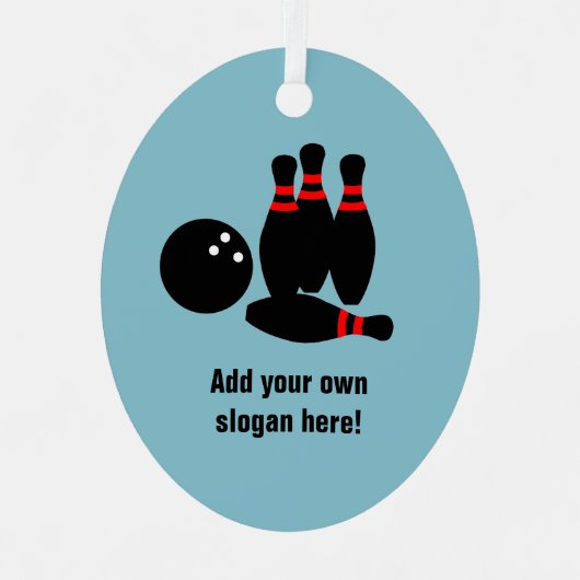 スキットルとボーリングボールを追加する文字 メタルオーナメント (正面)