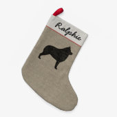 スキッパーキ犬のシルエットのパーソナライズな休日 スモールクリスマスストッキング (正面 (吊り時))