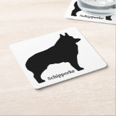 スキッパーキ犬のシルエット スクエアペーパーコースター (アングル)