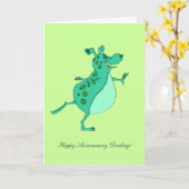 スキッピーグリーンエイリアン - ハッピーアニバーサリー ダーリン カード (黄色い花)