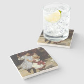 スキップするロープでジャンプする女の子 ストーンコースター (横)