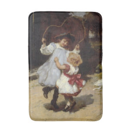 スキップするロープでジャンプする女の子 バスマット