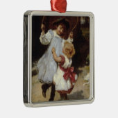 スキップするロープでジャンプする女の子 メタルオーナメント (右)