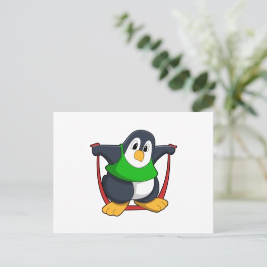 スキップロープでフィットネスをするペンギン.PNG ポストカード (スタンド正面)