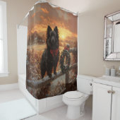スキッペルケ素朴ドッグ冬の夕日 シャワーカーテン (インサイチュ)