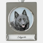 スキッ絵画パーケのカワイイオリジナルドッグアートシルバー シルバープレートバナーオーナメント (正面)