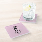 スキニーお洒落ブラックキャットピンク ガラスコースター (アングル)