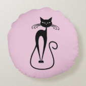 スキニーお洒落ブラックキャットピンク ラウンドクッション (裏面)