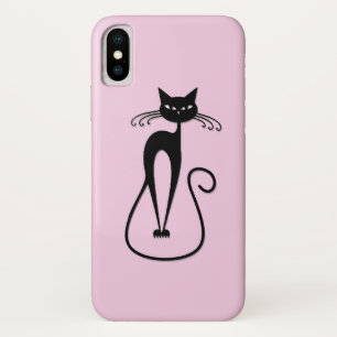 スキニーお洒落ブラックキャットピンク iPhone X ケース