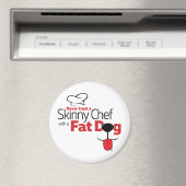 スキニーシェフファットドッグ（ホワイト3"ラウンド） マグネット (インサイチュ (食洗機))