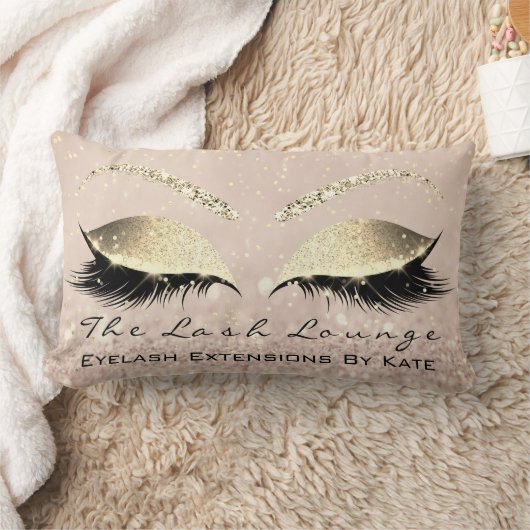 スキニー金ゴールドグリッターピンクメイクアップ目まぶし美しい ランバークッション (ブランケット)