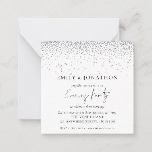 スキニー |シルバーグリッター結婚の夕べパーティー招待状 ノートカード (正面)
