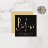 スキニー | シンプルスクリプト信じ金ゴールドブラックホリデー ノートカード (正面/裏面インサイチュ)
