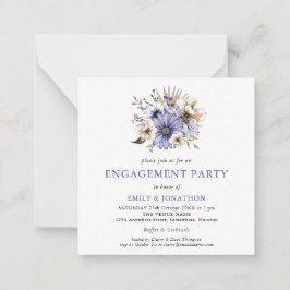 スキニー |パープルクリームフローラ婚約パーティ招待状 ノートカード