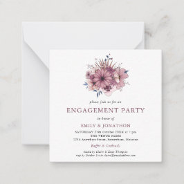 スキニー |パープル花模様婚約パーティ招待状 ノートカード