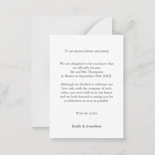 スキニー | 私たちシンプルが駆け落ちた発表写真 ノートカード (裏面)