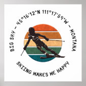 スキビッグスカイ,モンタナ – 女性スキーヤー,ブラック文字 ポスター (正面)