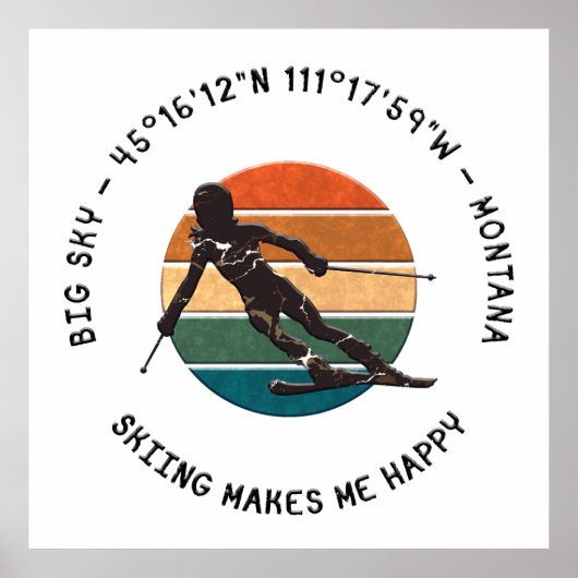 スキビッグスカイ,モンタナ – 女性スキーヤー,ブラック文字 ポスター (正面)