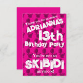 スキピディトイレピンク誕生日パーティー サンキューカード (正面/裏面)