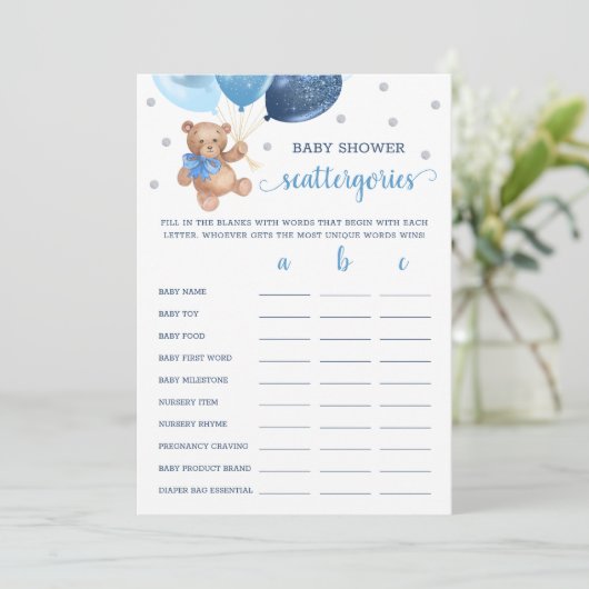 スキャッタリーゲームベビーシャワーテディベアーカード 招待状 (スタンド正面)