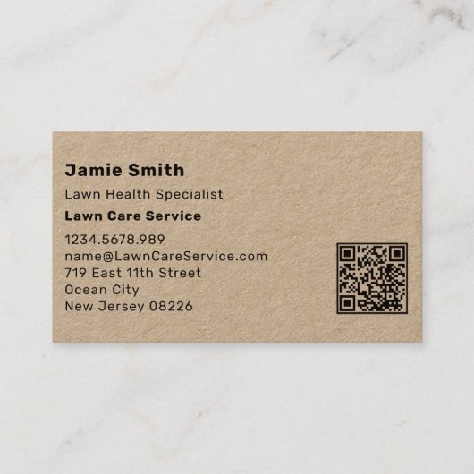 スキャナブルなカーキとブラックの造園サービス 名刺 (正面)
