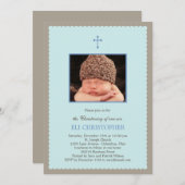 スキャロプフレーム《キリスト教》洗礼式や命名式招待状 – 青 招待状 (正面/裏面)