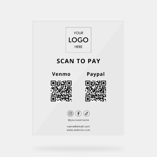 スキャンしてビジネスロゴのソーシャルメディアを支払う アクリルサイン (正面)