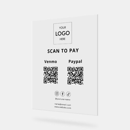 スキャンしてビジネスロゴのソーシャルメディアを支払う アクリルサイン (傾斜)