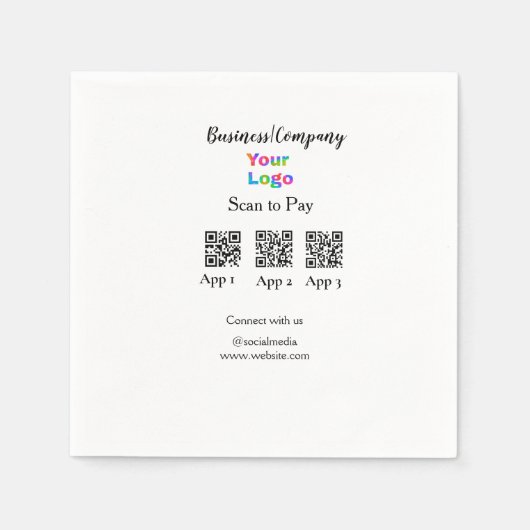 スキャンしてビジネスロゴを支払うQ Rコードソーシャルメディア スタンダードカクテルナプキン (正面)
