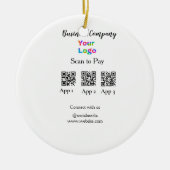 スキャンしてビジネスロゴを支払うQ Rコードソーシャルメディア セラミックオーナメント (正面)
