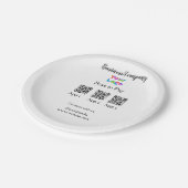 スキャンしてビジネスロゴを支払うQ Rコードソーシャルメディア ペーパープレート (アングル)