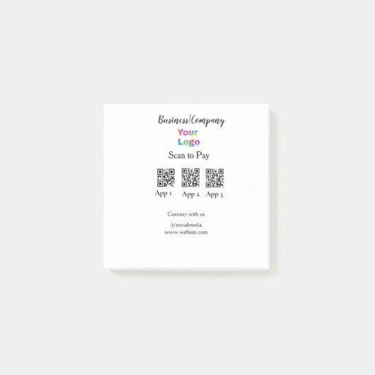 スキャンしてビジネスロゴを支払うQ Rコードソーシャルメディア ポストイット (正面)