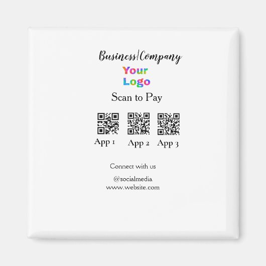 スキャンしてビジネスロゴを支払うQ Rコードソーシャルメディア マグネット (正面)