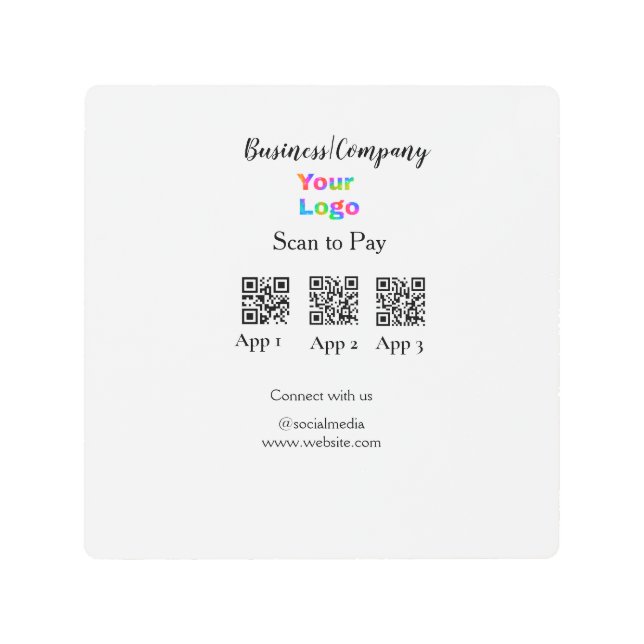 スキャンしてビジネスロゴを支払うQ Rコードソーシャルメディア メタルプリント (正面)