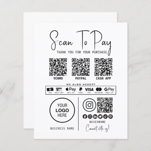 スキャンしてビジネスQrコード支払ブラックをモダン支払う (正面/裏面)