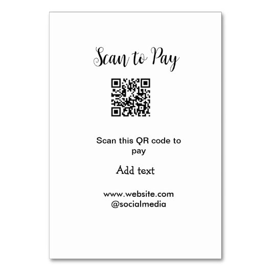 スキャンして支払いスキャンQRコード追加Webサイト電子メール詳細 テーブルナンバー (正面)