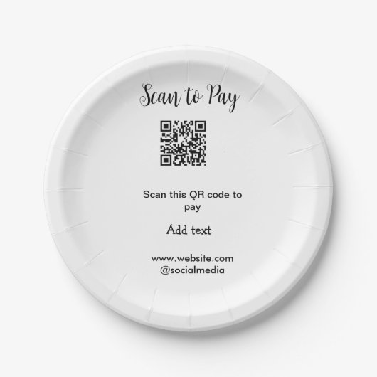 スキャンして支払いスキャンQRコード追加Webサイト電子メール詳細 ペーパープレート (正面)