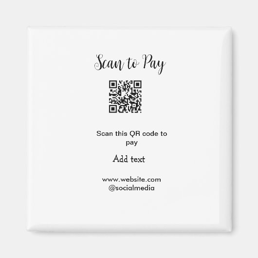 スキャンして支払いスキャンQRコード追加Webサイト電子メール詳細 マグネット (正面)