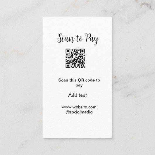 スキャンして支払いスキャンQRコード追加Webサイト電子メール詳細 名刺 (正面)