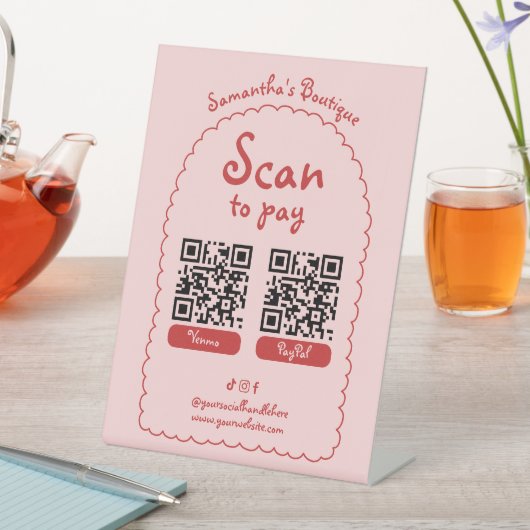 スキャンして支払うレトロピンクガーリーレッド2 QRコード支払 台座サイン (インサイチュ)