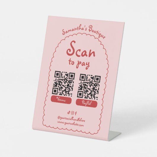 スキャンして支払うレトロピンクガーリーレッド2 QRコード支払 台座サイン (正面)