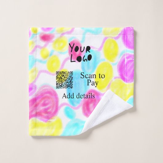 スキャンして支払う追加Q Rビジネスロゴ虹のウォータコール ウォッシュタオル (ウォッシュタオル)